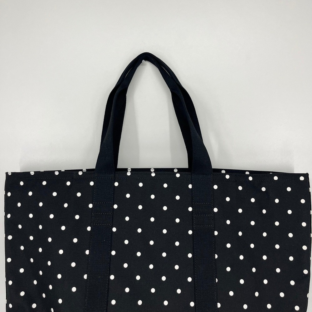Banana Republic Black White Polka Dot Canvas Zip Top Tote Bag Large Handbag - Picture 7 of 11